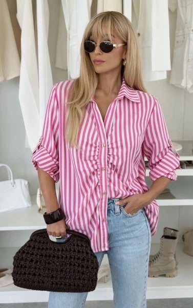 Rento raidallinen paita &ndash; beige, pinkki, vaaleanpunainen & keltainen