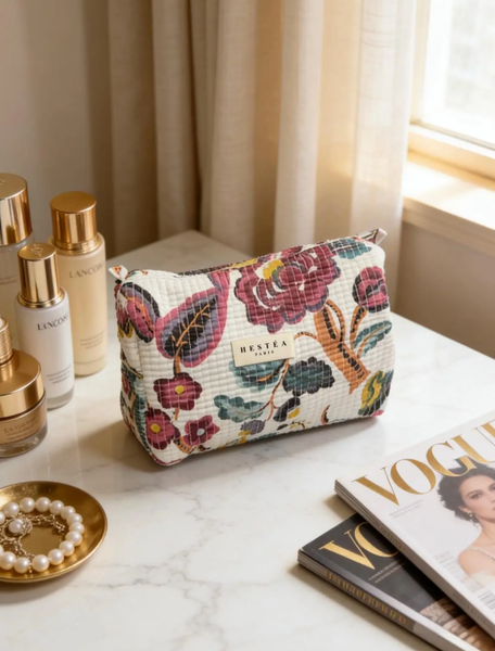 Tikattu puuvillainen meikkilaukku &ndash; Manon White