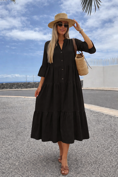 Maksi r&ouml;yhel&ouml;mekko napituksella- musta tai pinkki, one size