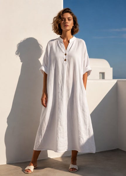 Pellava Oversize mekko,musta ja valkoinen-PLUSKOKO