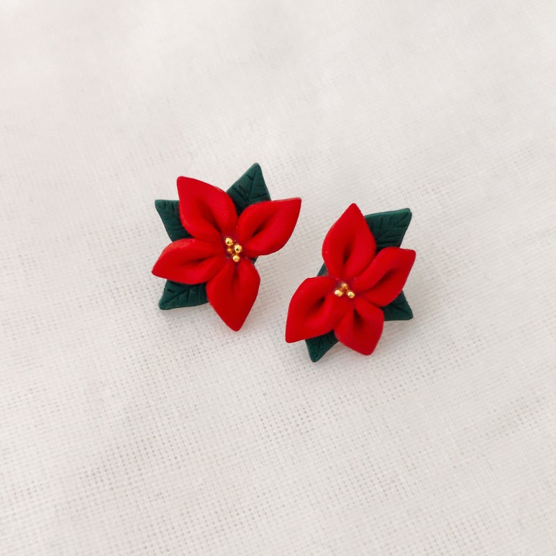Poinsettia korvakorut KOKONAISET tai PUOLIKKAAT