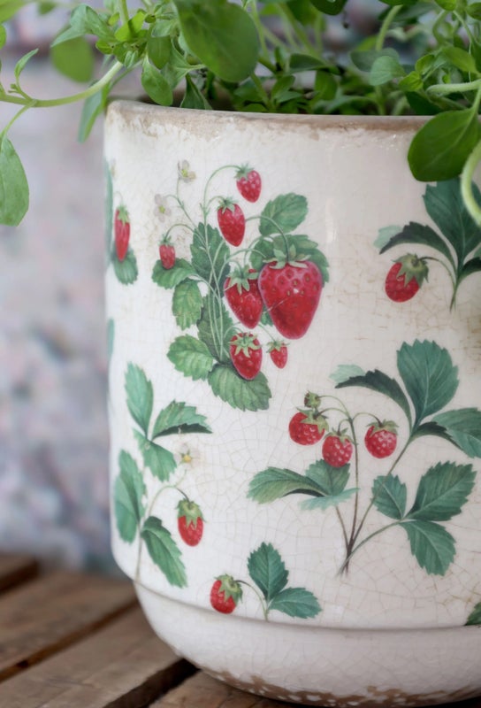 Kukkaruukku mansikkakuviolla H13/D13 cm, Chic Antique