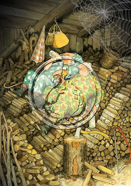 Postikortti mummot halkopinolla, Inge L&ouml;&ouml;k